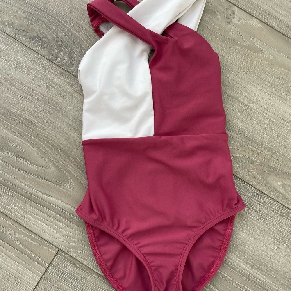 Five The Label YL Dance Leotard Maroon and White